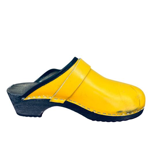 Jena – Yellow Leather Wooden Swedish Clogs Size 39 US 8-8.5 - Picture 4 of 8
